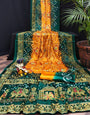 Yellow & Green Gajji Silk Bandhej With Zari Weaving Work