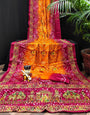 Orange & Pink Gajji Silk Bandhej With Zari Weaving Work