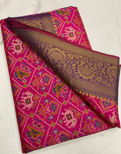 Pink Patola Saree With Zari Weaving Work