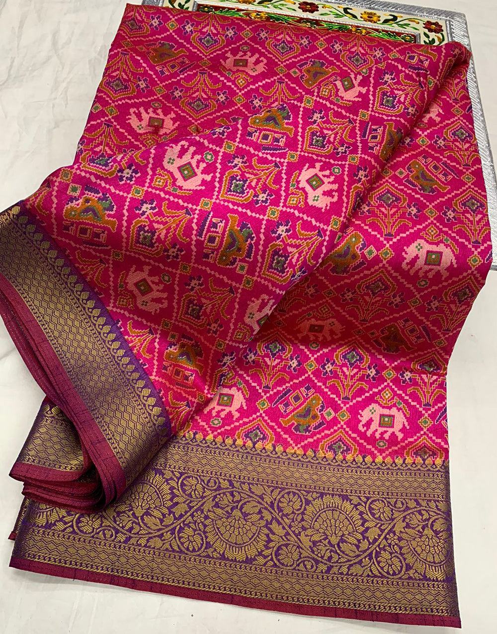 Pink Patola Saree With Zari Weaving Work