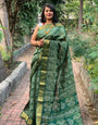 Green Hand Bandhej Bandhani Saree With Weaving Work