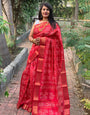 Red Hand Bandhej Bandhani Saree With Weaving Work