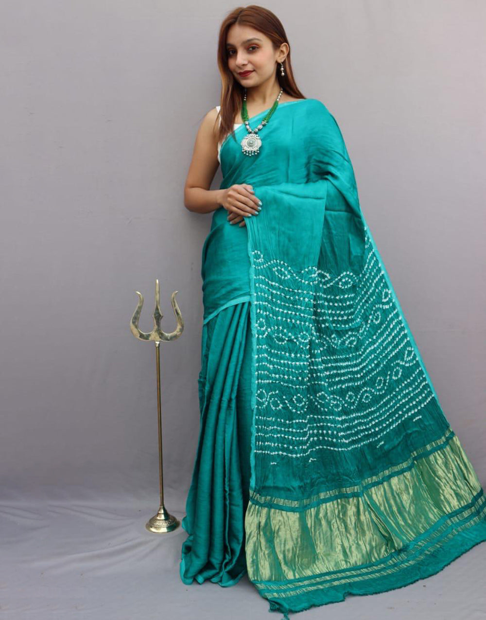 Tiffany Blue Gajji Silk With Bandhani Printed Saree