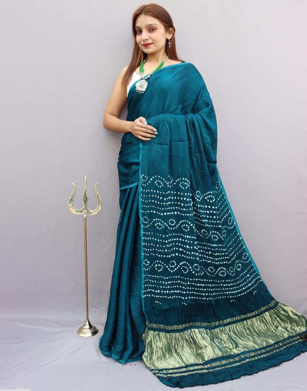 Ocean blue Gajji Silk With Bandhani Printed Saree