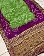 Green & Purple Hand Bandhej Bandhani Saree With Weaving Border