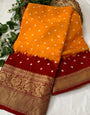 Yellow Hand Bandhej Saree With Zari weaving Work