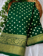 Dark Green  Hand Bandhej Saree With Zari weaving Work