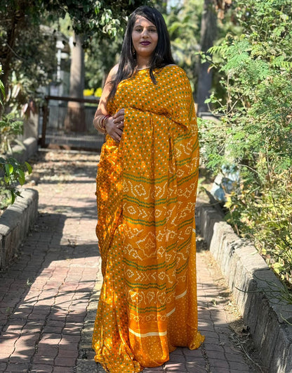 Dark Yellow Dola Silk Bandhani Printed Saree