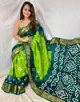 Green Hand Bandhej Bandhani Saree With Weaving Border
