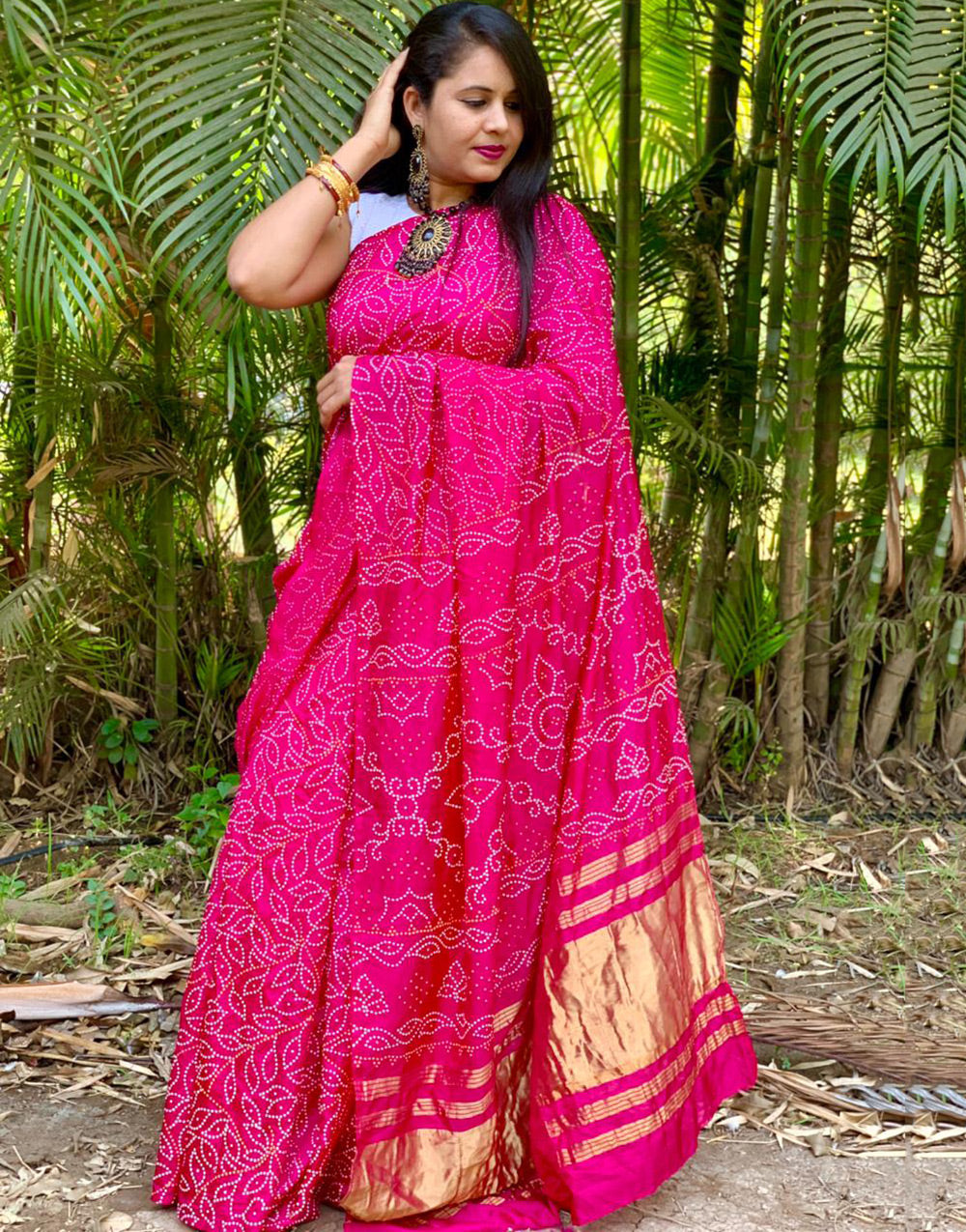 Pink Gajji Soft Silk Lagdi Patta Bandhani Saree