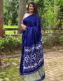 Deep Blue Gajji Silk Saree With Bandhej Printed Work
