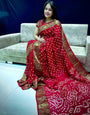 Maroon Bandhej Bandhani Saree With Zari Weaving Work
