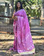 Ultra Pink Magenta Dola Silk Printed Saree With Weaving Border