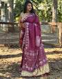 Twilight Magenta Dola Silk Printed Saree With Weaving Border