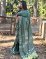 Jungle Green Magenta Dola Silk Printed Saree With Weaving Border