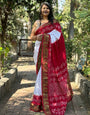 Maroon Bandhani Saree With Printed & Weaving Border