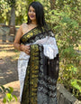 Black Bandhani Saree With Printed & Weaving Border