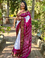 Magenta Dye Bandhani Saree With Printed & Weaving Border