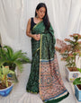 Dark Green Bandhej Saree With Printed Work