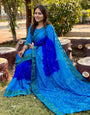 Blue Hand Bandhej Bandhani Saree With Weaving Border