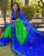Blue & Green Hand Bandhej Bandhani Saree With Weaving Border