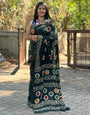 Dark Green Rayon With Block Printed Saree