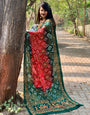 Green & Red Gaji Silk Hand Bandhej Bandhani Saree