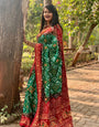 Red & Green Gaji Silk Hand Bandhej Bandhani Saree