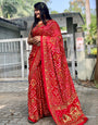 Red Gaji Silk Hand Bandhej Bandhani Saree