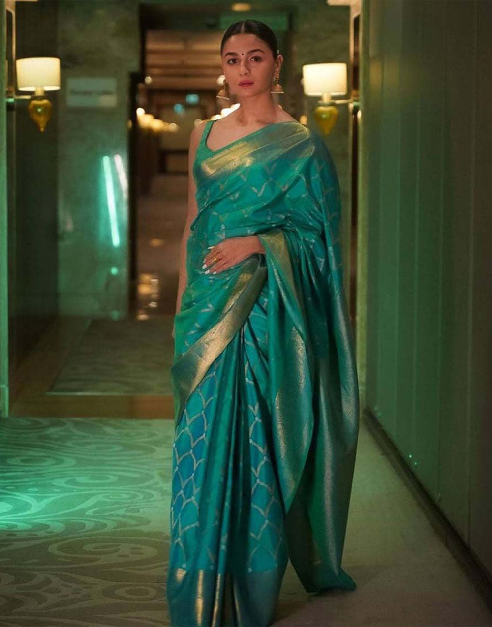 Jungle Green Soft Silk Saree With Zari Weaving Work