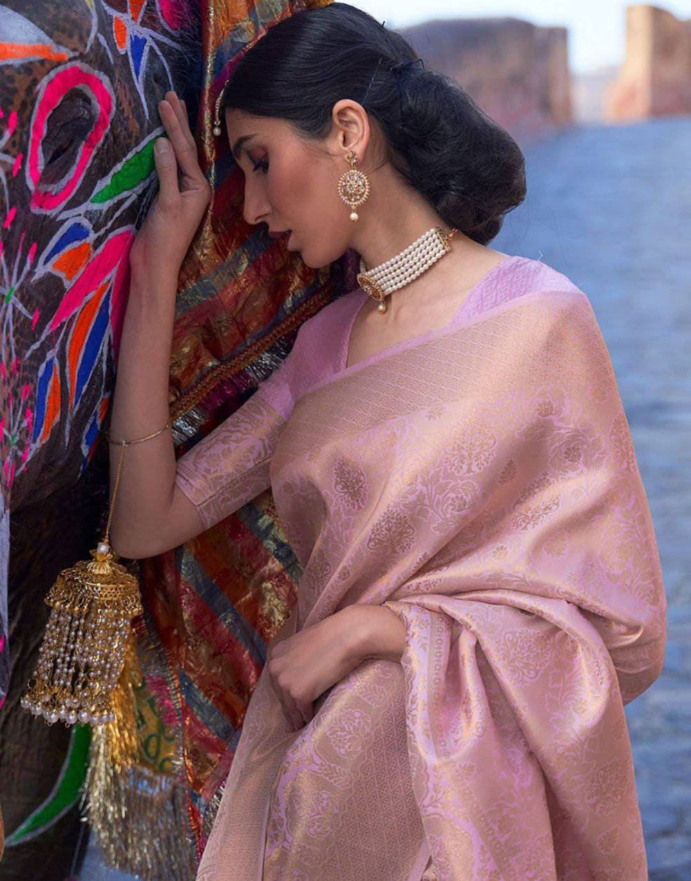 Baby Pink Soft Lichi Silk Saree With Tasseles On Pallu