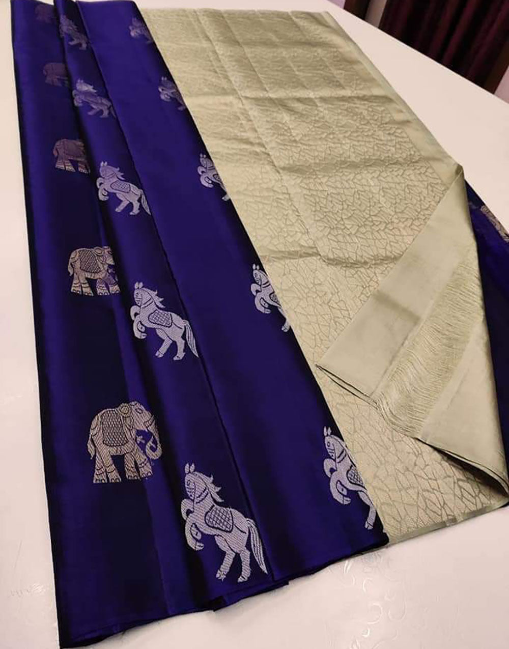 Midnight Blue Silk Saree With Zari Weaving Work