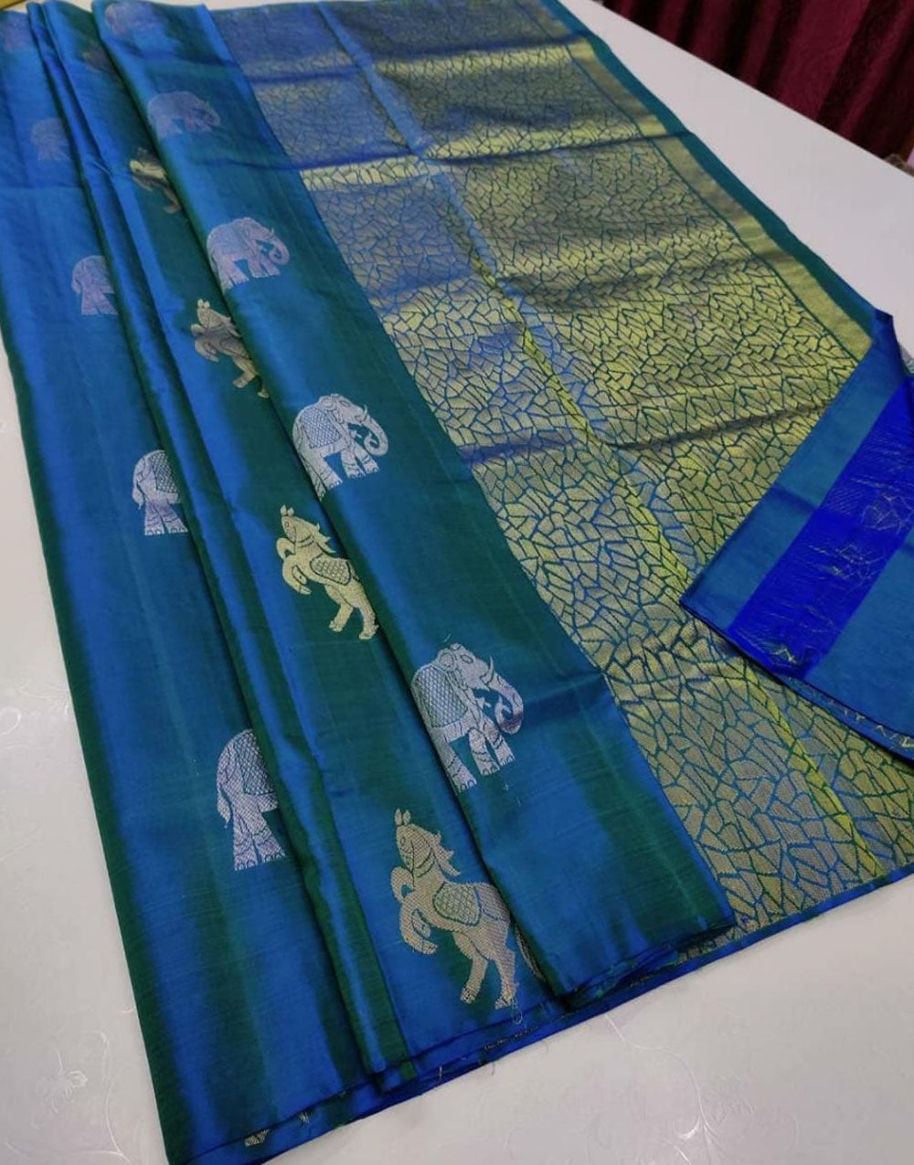 Aegean Blue Silk Saree With Zari Weaving Work