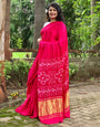 Pink Gajji Silk Saree With Bandhej Printed Work