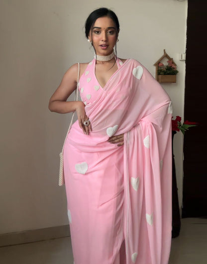 Baby Pink Georgette Ready To Wear Saree