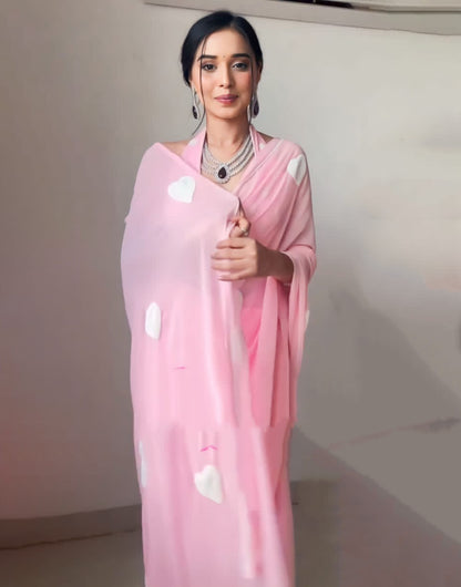 Baby Pink Georgette Ready To Wear Saree