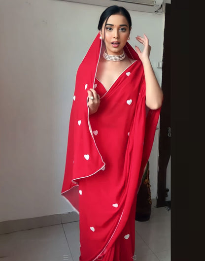 Red Georgette Ready To Wear Saree