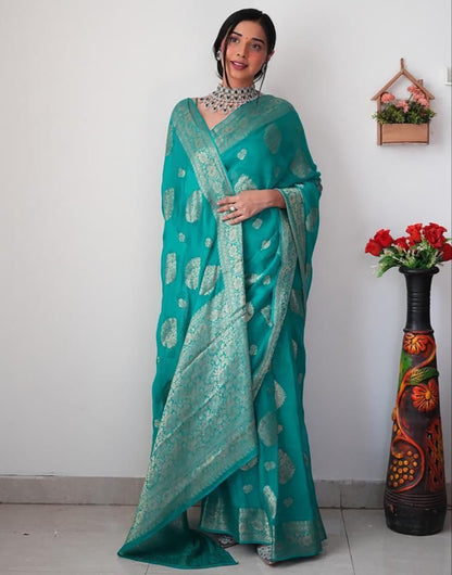 Sea-Green Cotton Silk Ready To Wear Saree