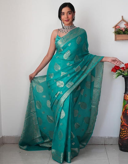 Sea-Green Cotton Silk Ready To Wear Saree