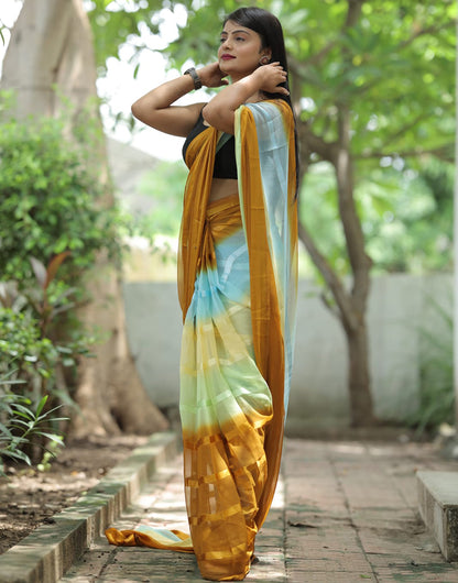 Mustard Multi Georgette Ready To Wear Saree