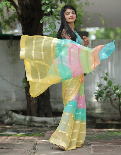 Yellow Georgette Ready To Wear Saree With printed Work