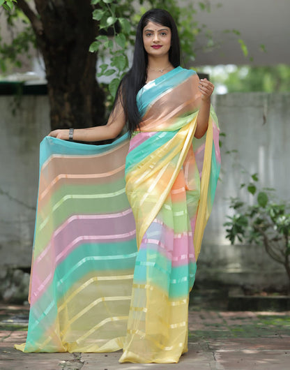 Yellow Georgette Ready To Wear Saree With printed Work