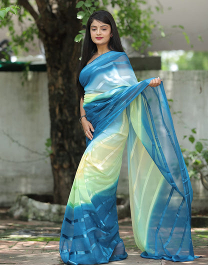 Blue Multi Georgette Ready To Wear Saree