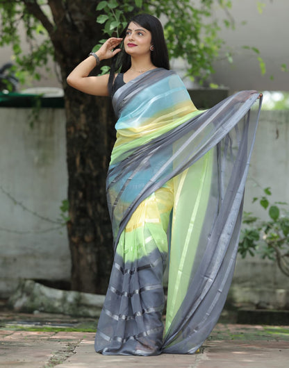 Grey Multi Georgette Ready To Wear Saree