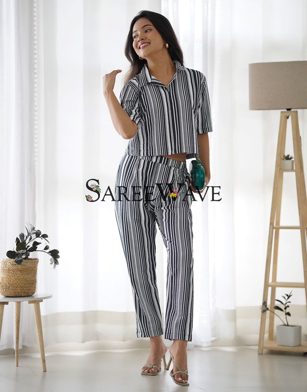 WHITE MULTI-LINE COTTON CO-ORD SET