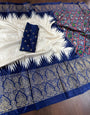 Blue Dola Silk Saree With Foil Printed Border