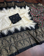 Black Dola Silk Saree With Foil Printed Border