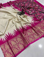 Magenta Dola Silk Saree With Foil Printed Border