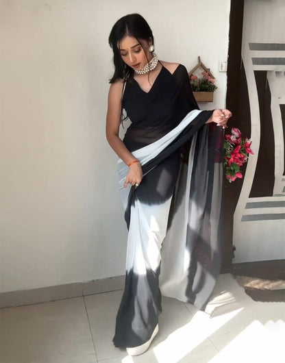 Black & White Soft Georgette Fancy Ready To Wear Saree