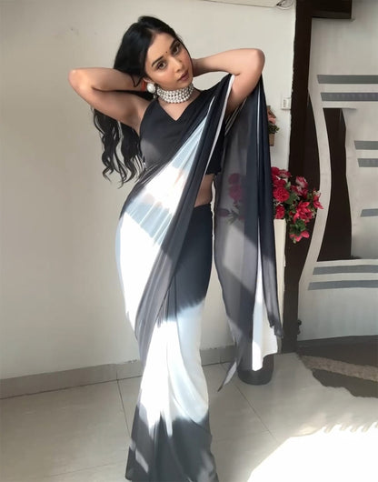 Black & White Soft Georgette Fancy Ready To Wear Saree